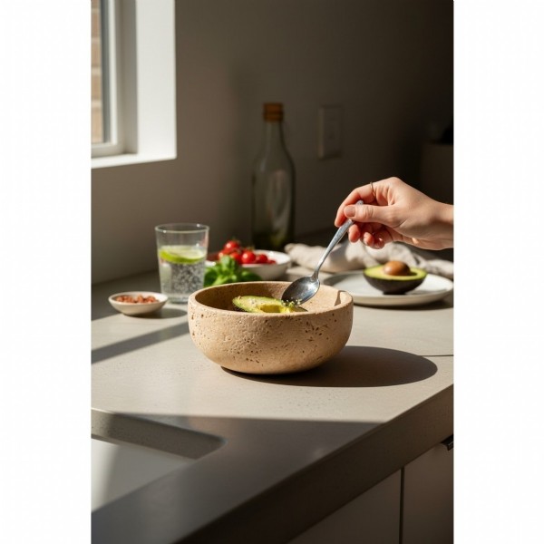 Traverten Kase , Büyük Boy Salatalık Kase, Doğal Taş Salatalık Kase 